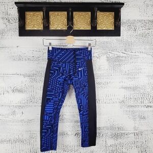 Nike Women Epic Lux Dri-Fit Blue Geometric Athletic Crop Legging Size XS